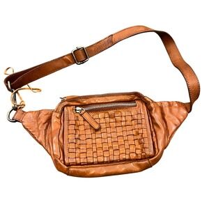 Vilenca Holland Waist Bag Unisex OS Brown Woven Leather Fanny Pack Crossbody